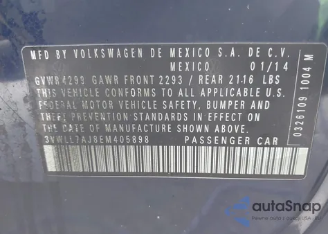 2014 Volkswagen Jetta 2.0L Tdi from USA, damaged, VIN 3VWLL7AJ8EM405898